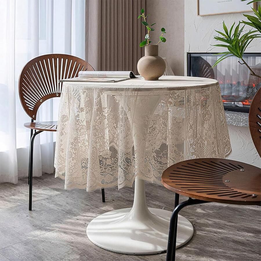 Elegante kanten tafelkleed romantisch design 1 stuk polyester