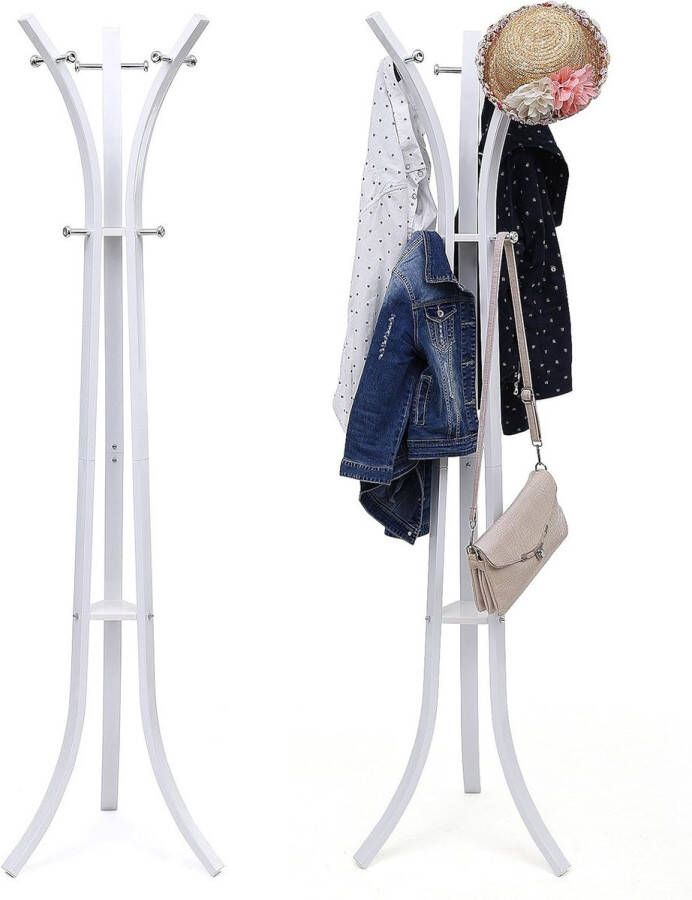 Elegante Kapstok 176 cm Hoog Kapstok Staand Garderoberek met 9 Haken Metaal Wit