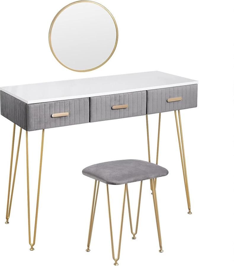 Rootz Living Rootz Elegante kaptafelset Vanity Desk Make-uptafel Voldoende opbergruimte Stevige constructie Comfortabele kruk 100 cm x 77 5 cm x 40 cm