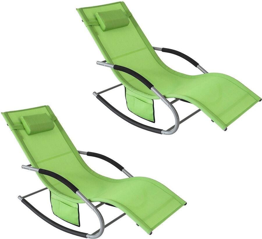 Rootz Living Rootz Elegante ligbedset Schommelstoel Ligstoel met zijtas Ademende synthetische vezels Afneembaar kussen EVA-armleuningen Afmetingen zoals afgebeeld