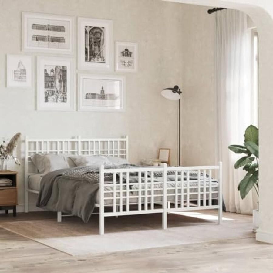 Elegante Metalen Bedframe 120x200 cm Dubbel Bed met Hoofdeinde en Voetteinde