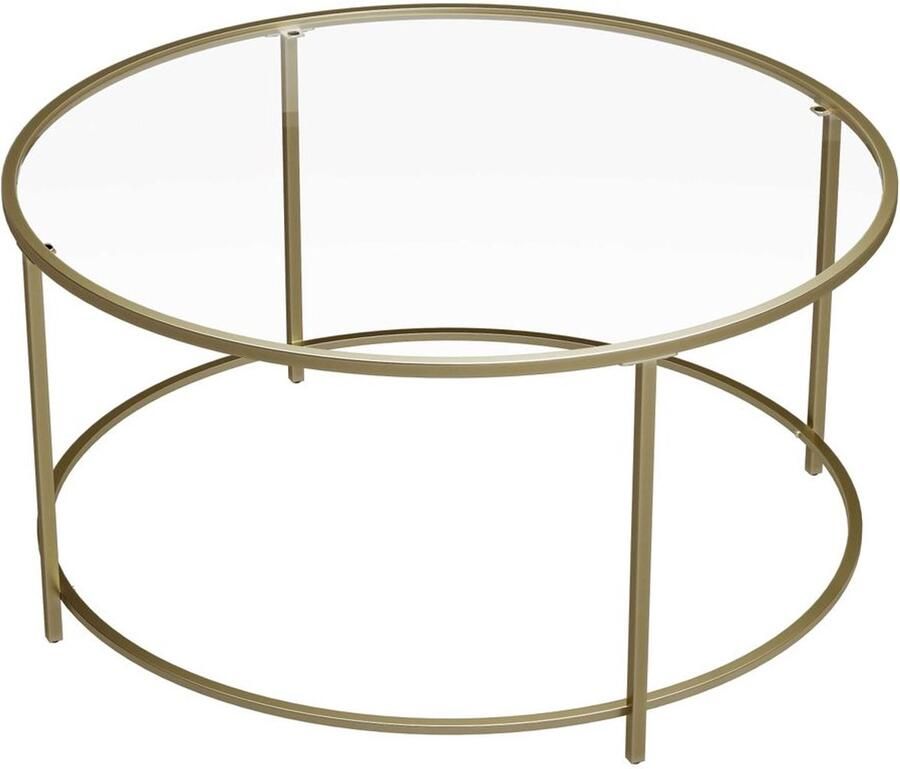 Furnibella Elegante Ronde Salontafel met Glazen Blad – Stijlvol Duurzaam & Tijdloos Design Goud