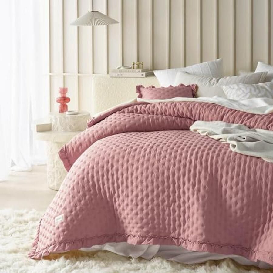 Elegante Roze Bedsprei 200 x 220 cm Veelzijdige Dekens voor Bed of Sofa