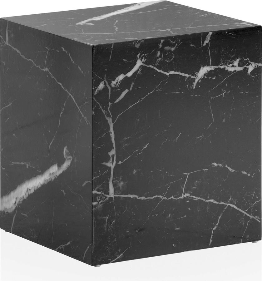 Rootz Living Rootz Elegante Salontafel Bijzettafel Marmerlook Zwart Opbergruimte Bijzettafel 40cm x 40cm x 45cm