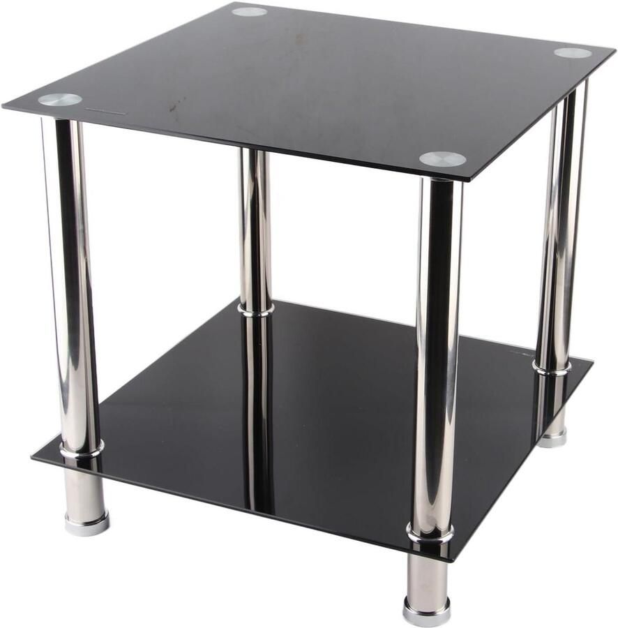 Elegante salontafel met chroom frame van zwart glas Modern design 2 Lagen 49 x 45 cm Bijzettafel voor hoekbank