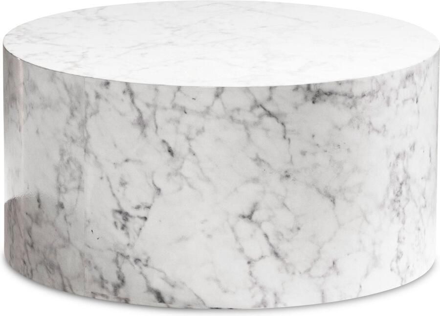 Rootz Living Rootz Elegante Salontafel Ronde Tafel Marmerlook Wit Opbergruimte met afstandsbediening Veelzijdig ontwerp Krasbescherming 60 cm x 60 cm x 30 cm