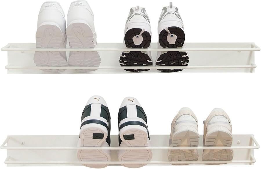 Elegante schoenenrek set van 2 moderne schoenenorganisatie in verkeerswit