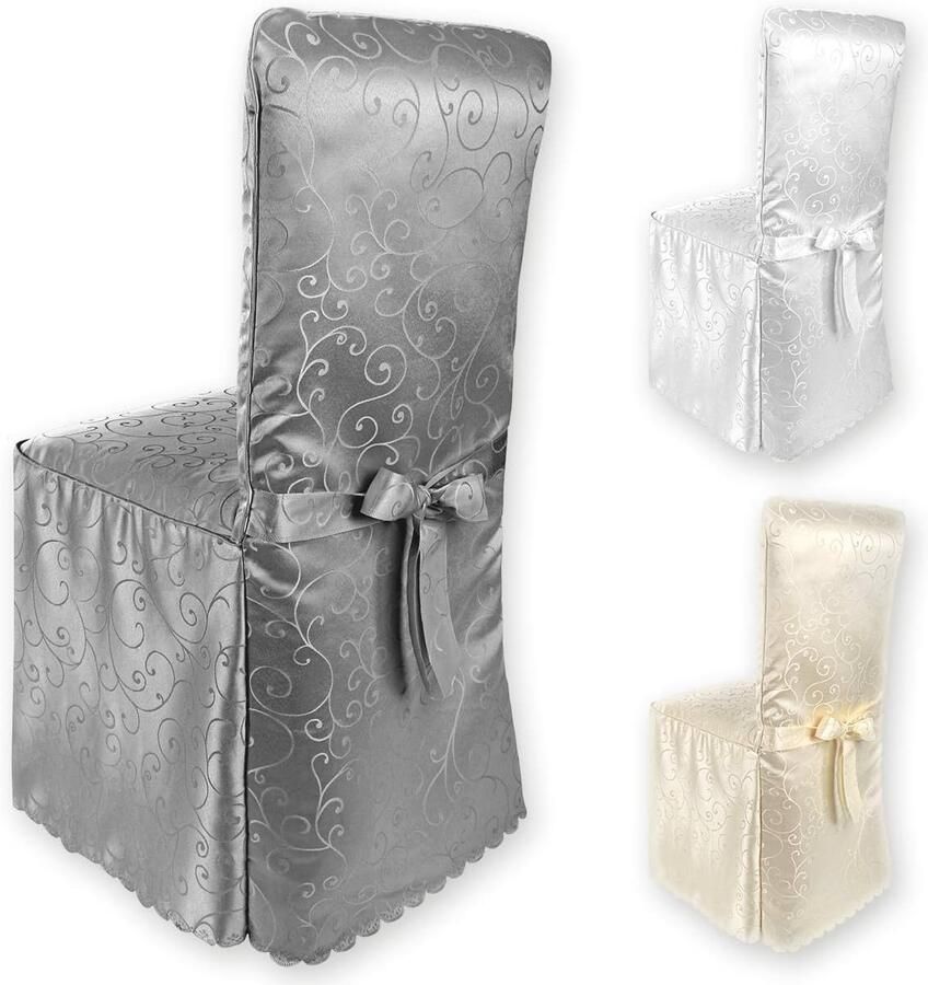 Elegante Stoelhoes met Strik in Jacquard Patroon Universele Pasvorm voor Ronde en Hoekige Stoelleuningen (Antraciet)