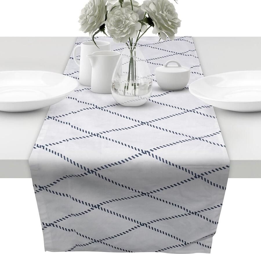 Elegante tafelkleed maritieme stijl azuurblauw 1 stuk 100% katoen