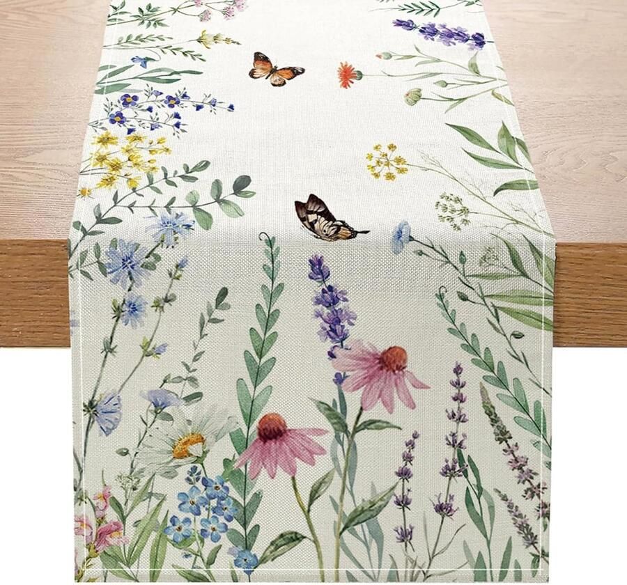 Elegante tafelloper met lentebloemen kleurrijk 1 stuk 183 x 33 cm