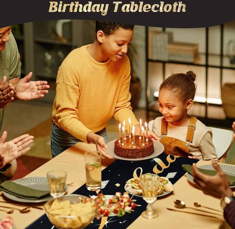 Elegante tafelloper zwart goud 33 x 183 cm feestelijke decoratie