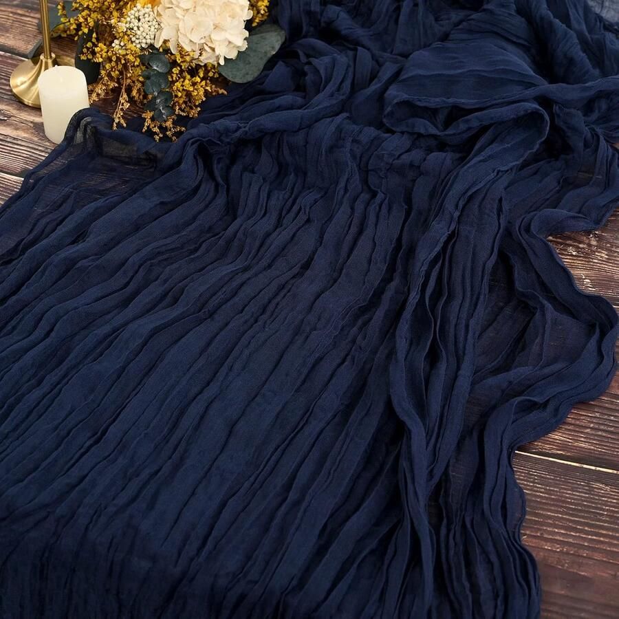 Elegante tafellopers van katoen en linnengaas set van 2 koningsmarineblauw 89 cm breed