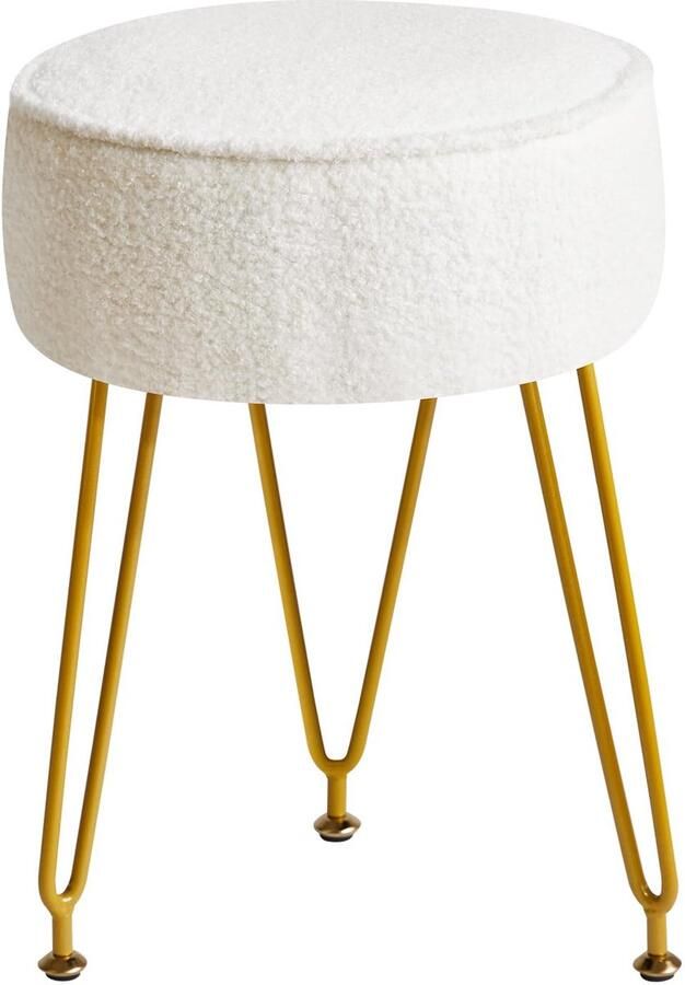 Ibenzoa Teddy fluwelen ronde kruk met gouden poten voor veelzijdig gebruik in huis