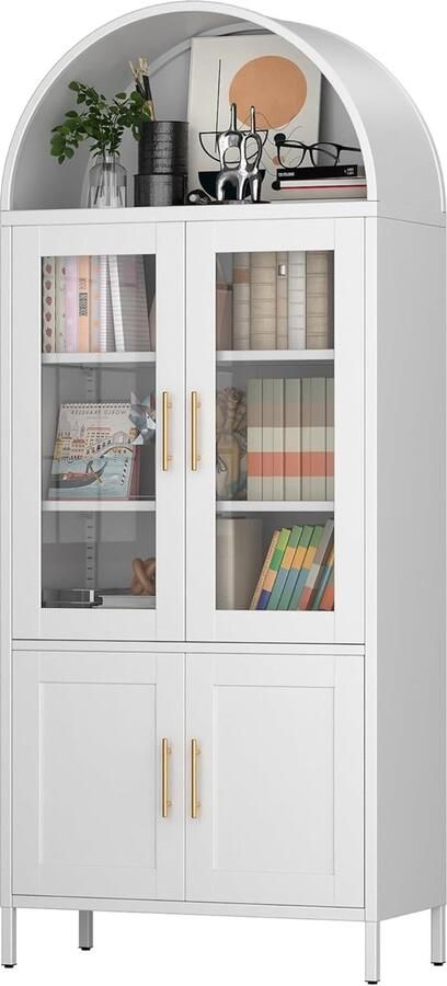 Elegante Vitrine van Metaal met Glazen Deuren voor Woonkamer en Keuken 185 x 80 x 40 cm