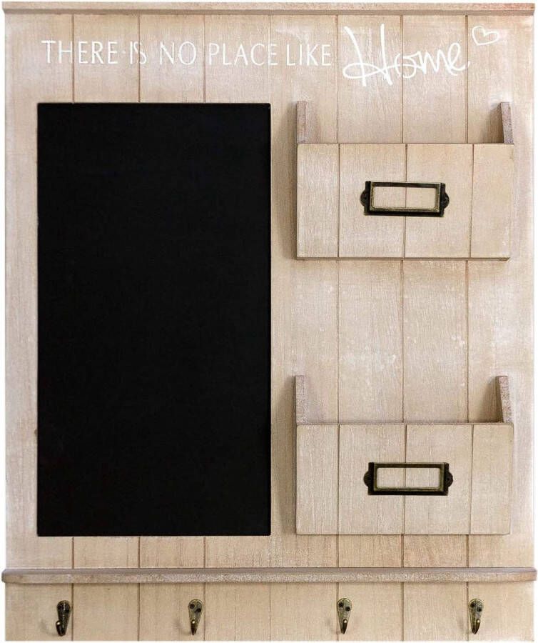 Elegante wandorganizer memobord met krijtbord sleutelbord en 2 houten vakken 61 x 50 x 6 cm houten wandgarderobe
