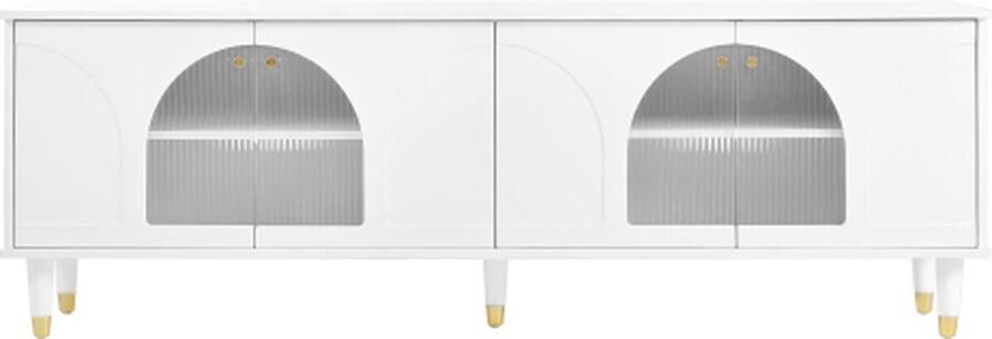 Zonder merk Gotagee Elegante wit tv-kast met gebogen gecanneleerde glazen deuren 4 deuren 173 x 38 x 59 cm modern design