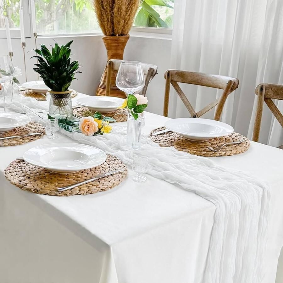 Elegante witte tafelloper set van 4 mousseline 90 cm x 300 cm