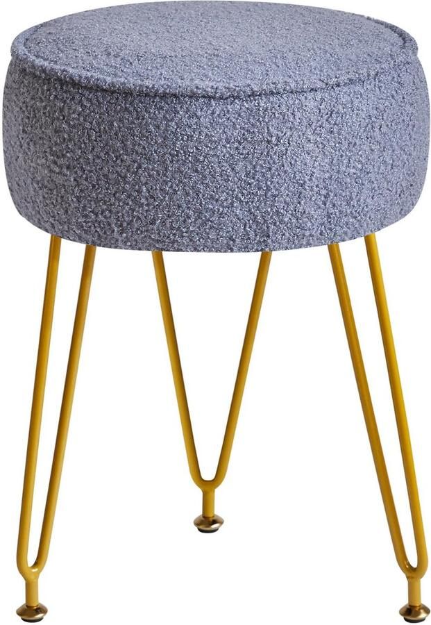 Ibenzoa Teddy fluwelen ronde poef met verstelbare metalen poten voor veelzijdig gebruik in huis