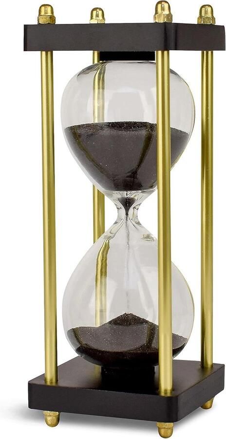 Elegante zandloper 15 minuten chronometrie Decoratieve glazen zandloper met zwart zand en gouden zijsteunen