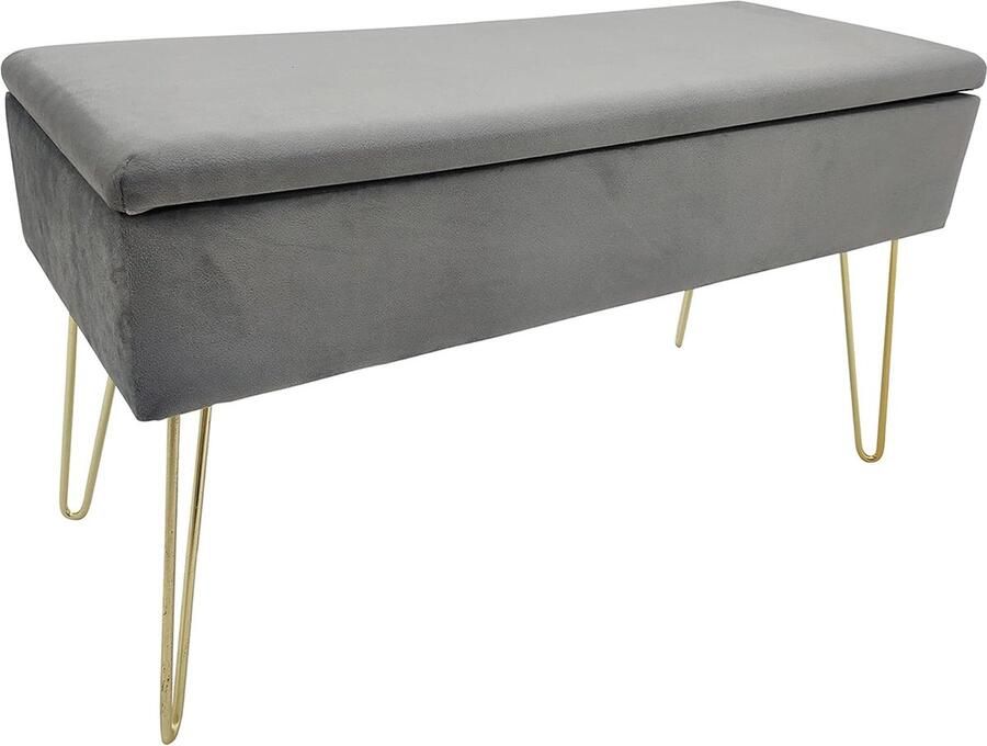 Elegante Zitbank met Opbergruimte Halbank Stof Opbergdoos 75x30x42 cm Belastbaar tot 150kg Opbergkast Schoenenbank Opbergbank Schoenenkast Metaal Grijs