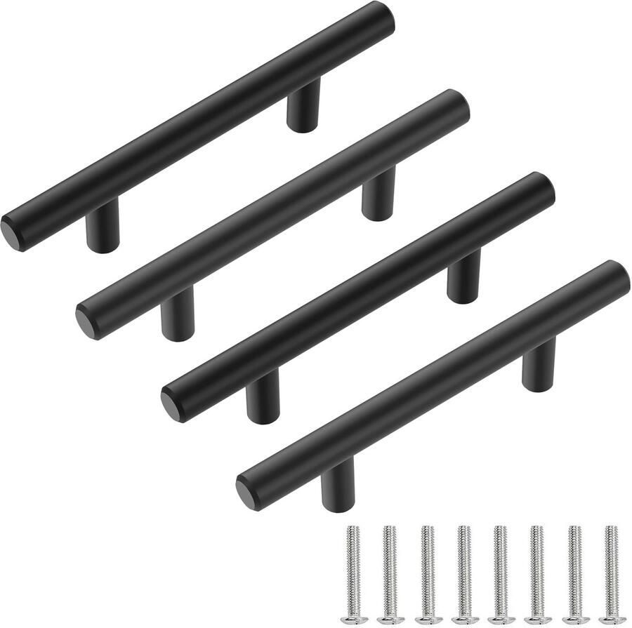 Elegante Zwarte Aluminium Meubelgrepen Set van 4 voor Keuken en Kast 96mm Gatafstand