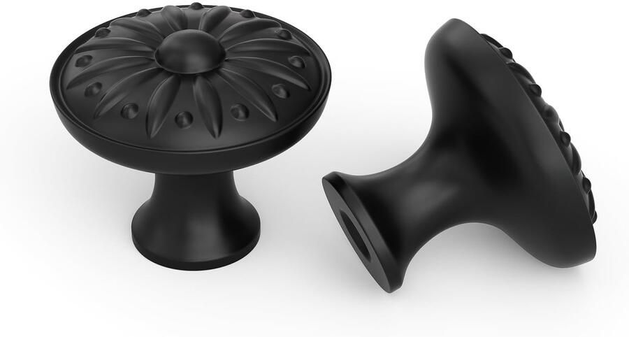 Ibenzoa Set van 4 Vintage Zwarte Meubelknoppen met Bloemdecoratie Perfect voor Keuken en Kast