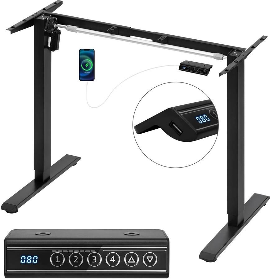 Elektrisch Bureauframe Verstelbaar Sta Zit Bureau Onderstel Bureau Onderstel met USB Geheugenbediening In Hoogte Verstelbaar Bureauframe Tafelonderstel Zwart Tot 70 kg Draagkracht 72-120 cm Hoogte 90-135 cm Breedte