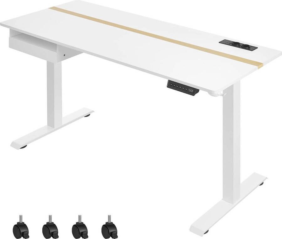 Elektrisch Hoogteverstelbaar Bureau Met Memoryfunctie Bureaublad 60 X 140 Cm Traploos Verstelbaar 4 Hoogtes Wit