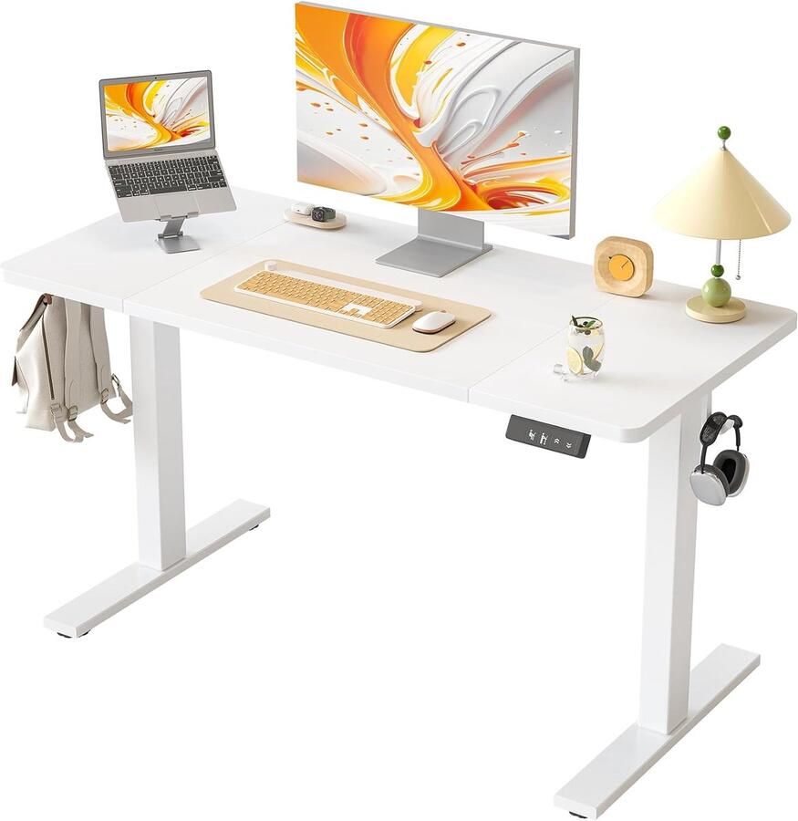 Elektrisch in Hoogte Verstelbaar Bureau 100 x 60 cm Ergonomische Sta-Zittafel met Geheugenfuncties Moderne Bureautafel in Wit