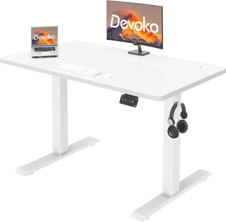 Elektrisch in Hoogte Verstelbaar Bureau 100x60 cm met Geheugenfunctie Wit Stabiliteit en Duurzaamheid