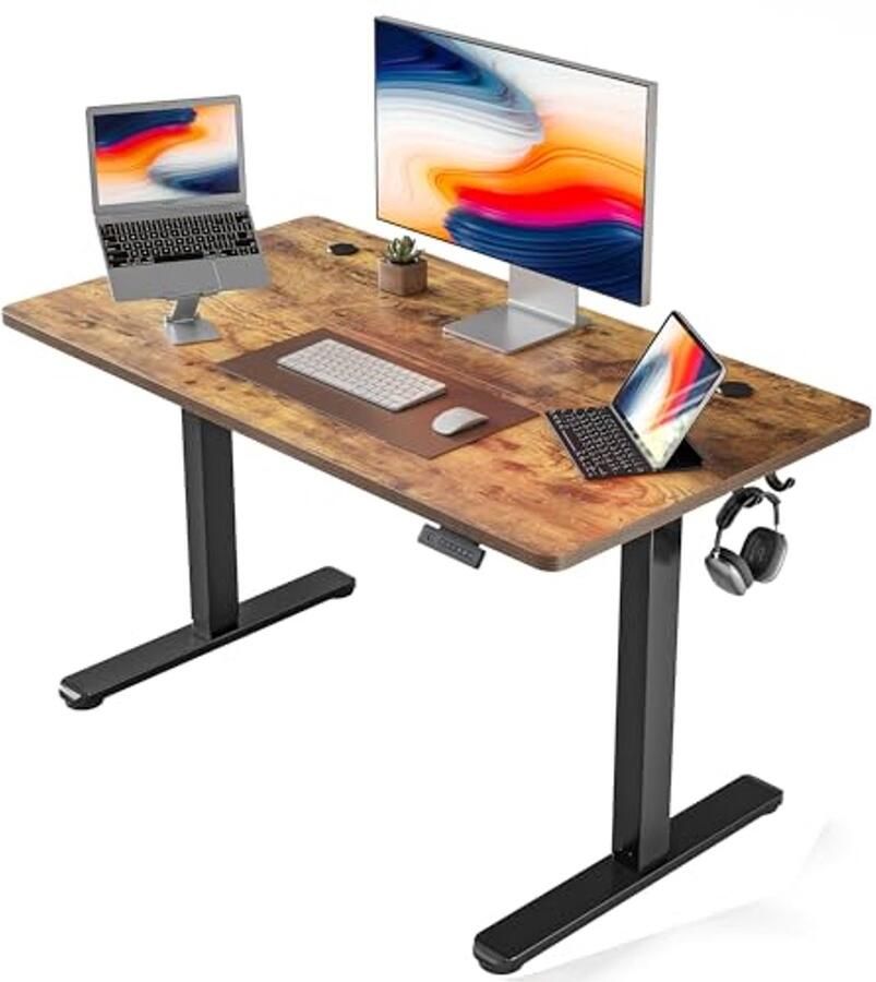 Elektrisch In Hoogte Verstelbaar Bureau 100x60 cm Sta Bureau voor Thuis en Kantoor met Scheidingsbord