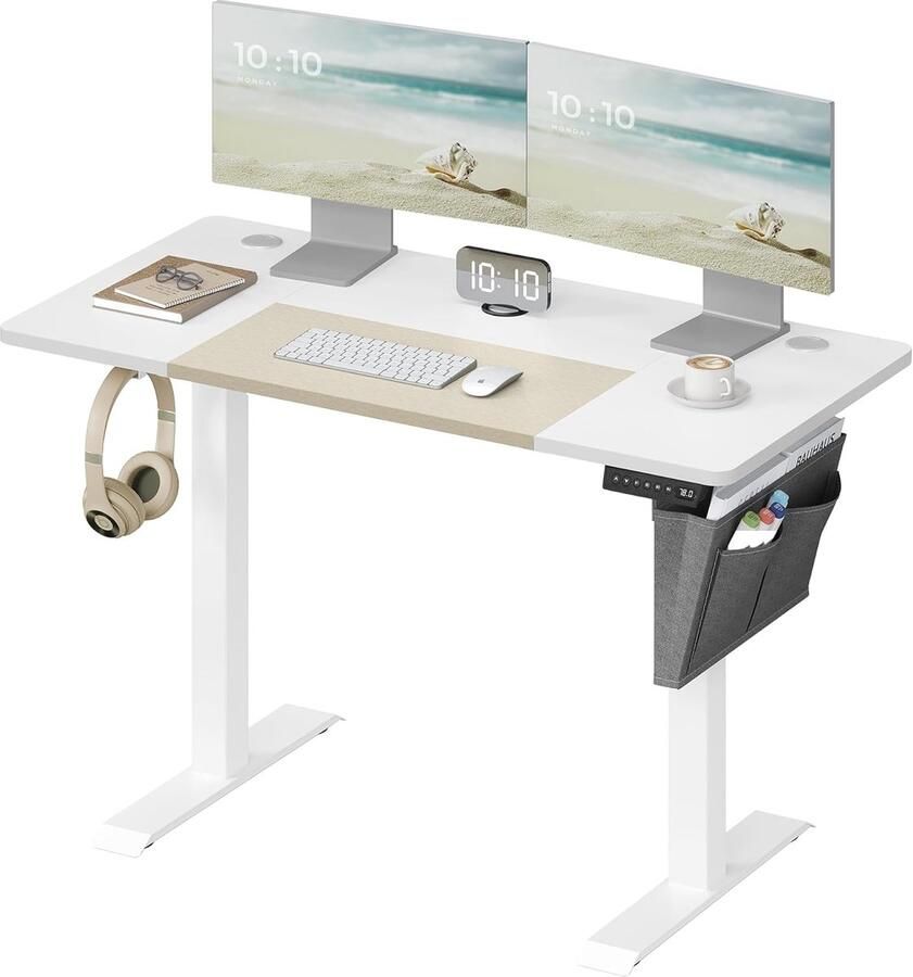 Elektrisch in hoogte verstelbaar bureau 60 x 120 cm met geheugenfunctie en kabelbeheer