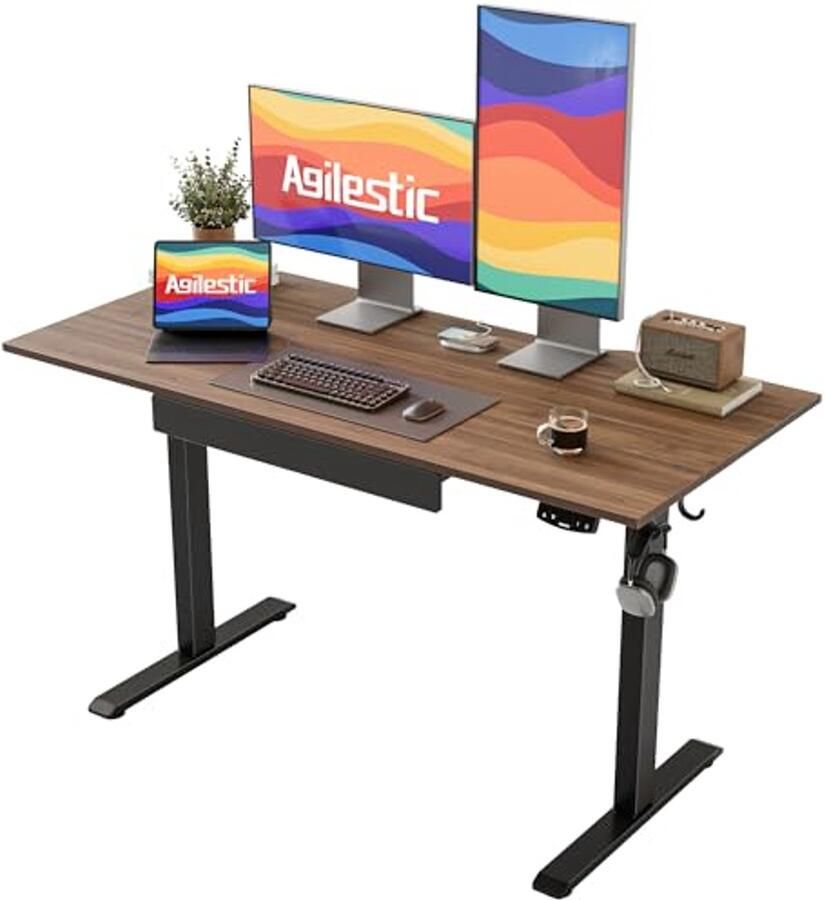 Elektrisch in hoogte verstelbaar bureau met geïntegreerde lade 120 x 60 cm zit-sta bureau met memory-handbediening voor thuiskantoor