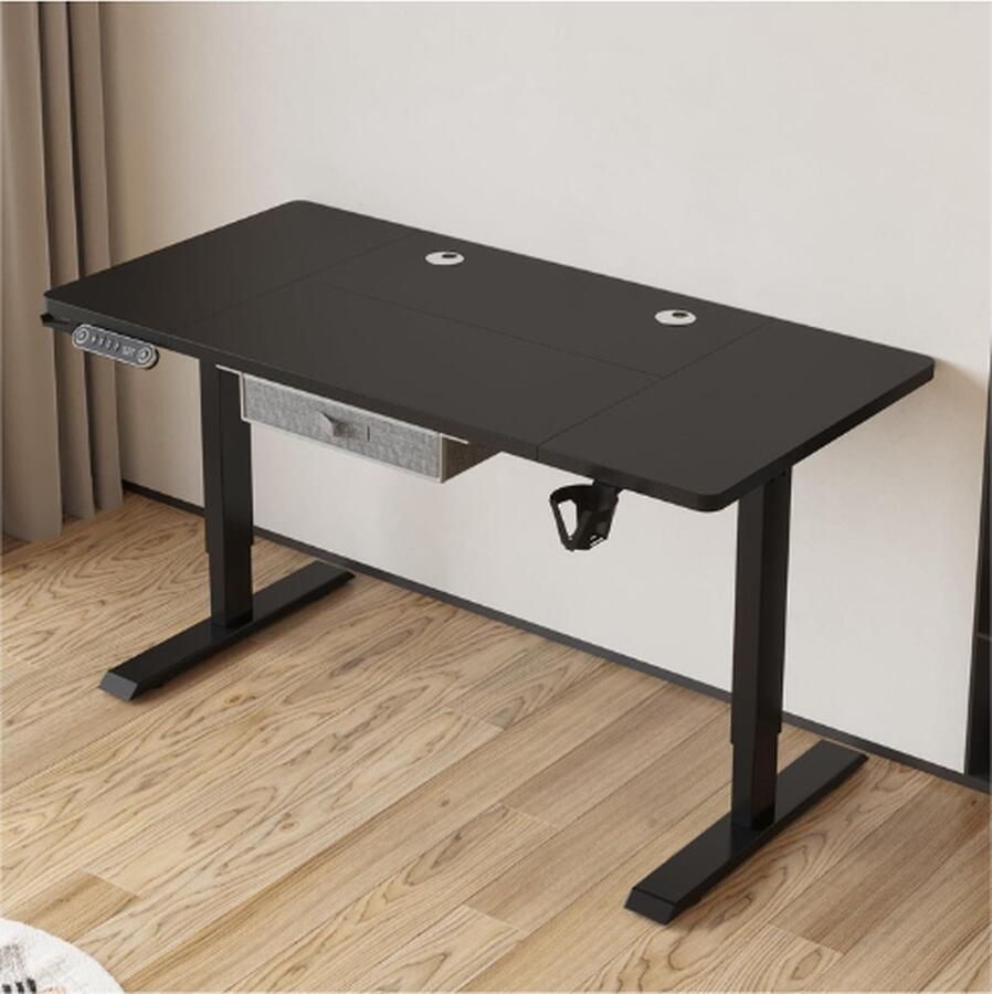 Elektrisch In Hoogte Verstelbaar Staand Bureau Splice Board Thuiskantoor Computer Statafel Ergonomisch Bureau Met Monitorplank Zwart 140 x 76 cm