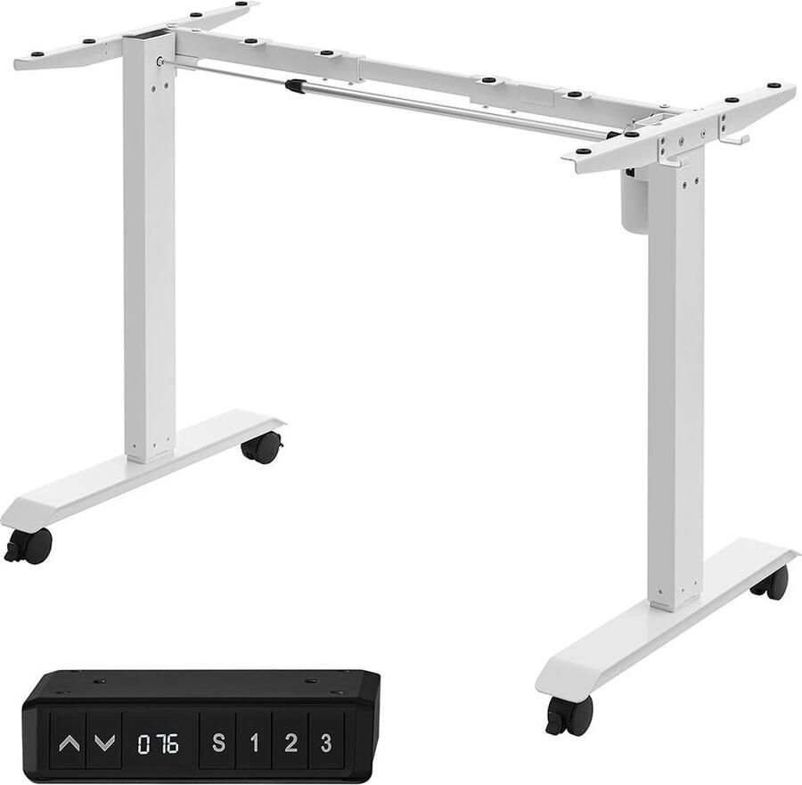 Rootz Living Rootz Elektrische Bureausteun Bureauonderstel In hoogte verstelbaar Bureauonderstel Staand Bureauonderstel Handmatig Bureauonderstel Zit-sta Bureauonderstel Staal Wit 60 x (86-135) x (73-118) cm (D x B x H)