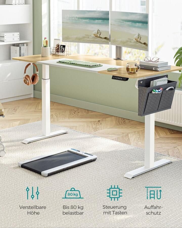 Rootz Living Rootz Elektrisch sta-bureau Verstelbaar bureau Zit-sta bureau Spaanplaat stalen frame Niet-geweven stof Pastelgeel Basis wit 70 cm x 160 cm x (72-120) cm 1 5 cm tafelblad 31 2 kg Gewicht 80 kg Max. Laad capaciteit