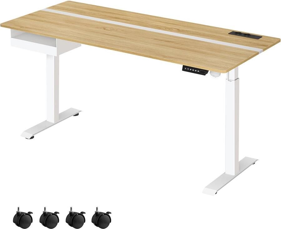 Rootz Living Rootz Elektrisch sta-bureau Verstelbaar bureau Zit-sta bureau Spaanplaatstaal Golden Oak Cloud White 70 cm x 160 cm x (72-120) cm Stille werking Snelle aanpassing Zwaar gebruik 1 5 cm tafelblad 34 1 kg 80 kg capaciteit