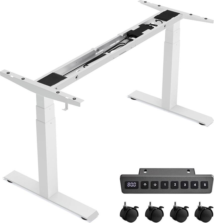 Rootz Living Rootz Elektrisch sta-bureau Wit stalen frame In hoogte verstelbaar bureau Stille werking Snelle aanpassing 68 cm x (110-180) cm x (60-125) cm Max. belasting 100 kg