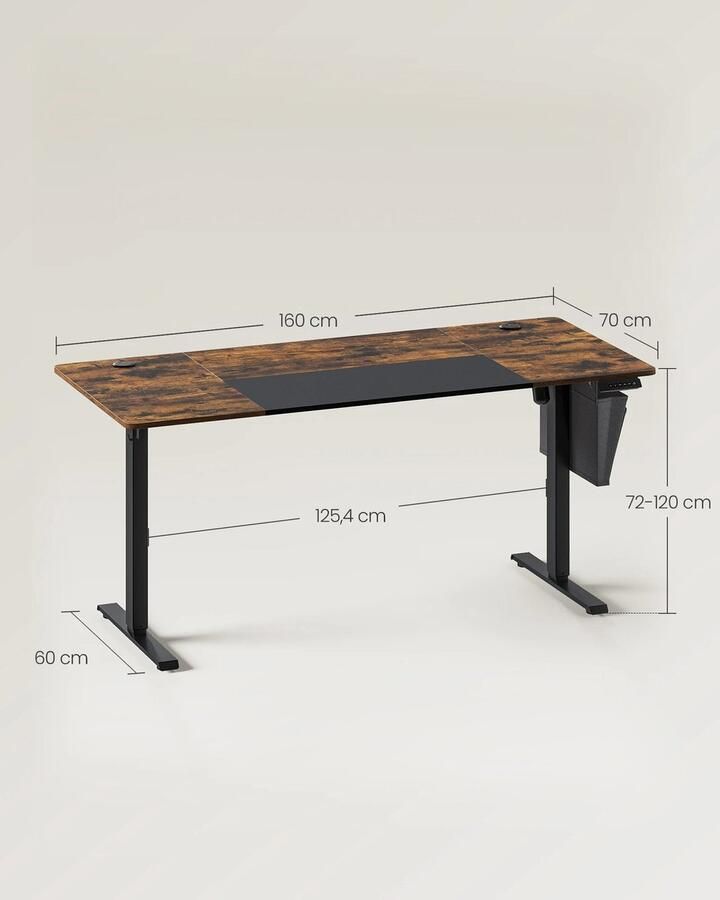 NELLA Elektrisch Verstelbaar Bureau 70x160 cm 72 tot 120 cm Hoog Werktafel Sta bureau Met geheugenfunctie en opbergtas