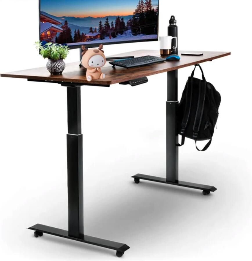 Plaine Zit Sta Bureau Elektrisch Verstelbaar Incl. Geheugen Standen Incl. Kabelgoot 140 x 60 cm Rustic Bruin - Foto 2