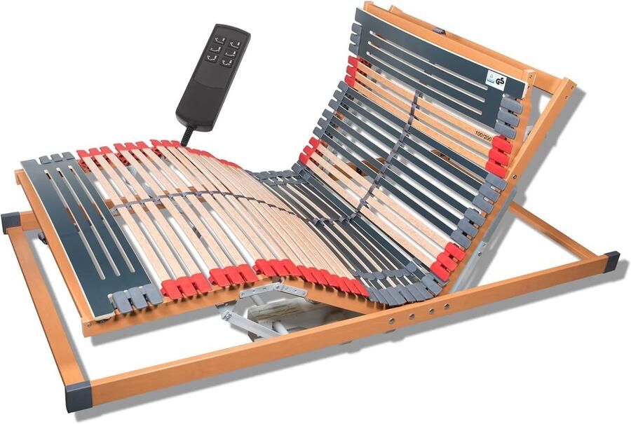 Elektrisch Verstelbare Lattenbodem 90 x 200 cm met 7 Zones en 44 Houten Latten