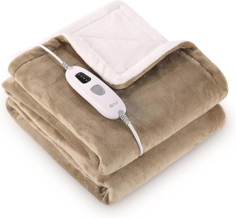 Elektrisch verwarmde deken met 4 warmtestanden en automatische uitschakeling Dubbelzijdig flanel 180 x 130 cm