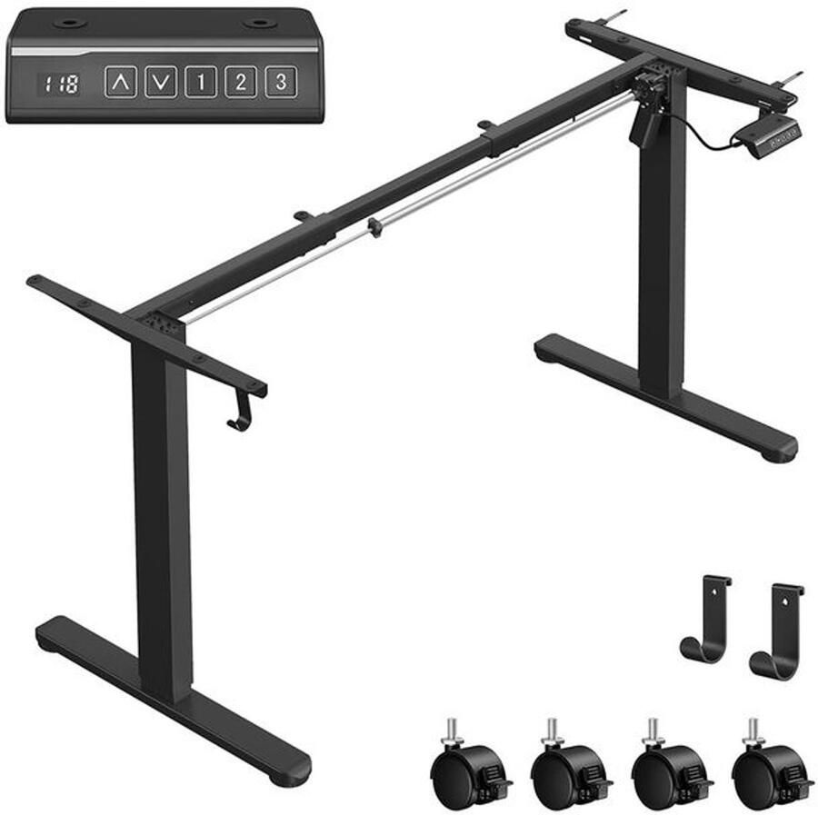 Signature Home Elektrisch zit-sta bureau frame Elektrisch Bureauonderstel met 2 haken en wielen geheugenfunctie met 3 hoogtes staal inktzwart
