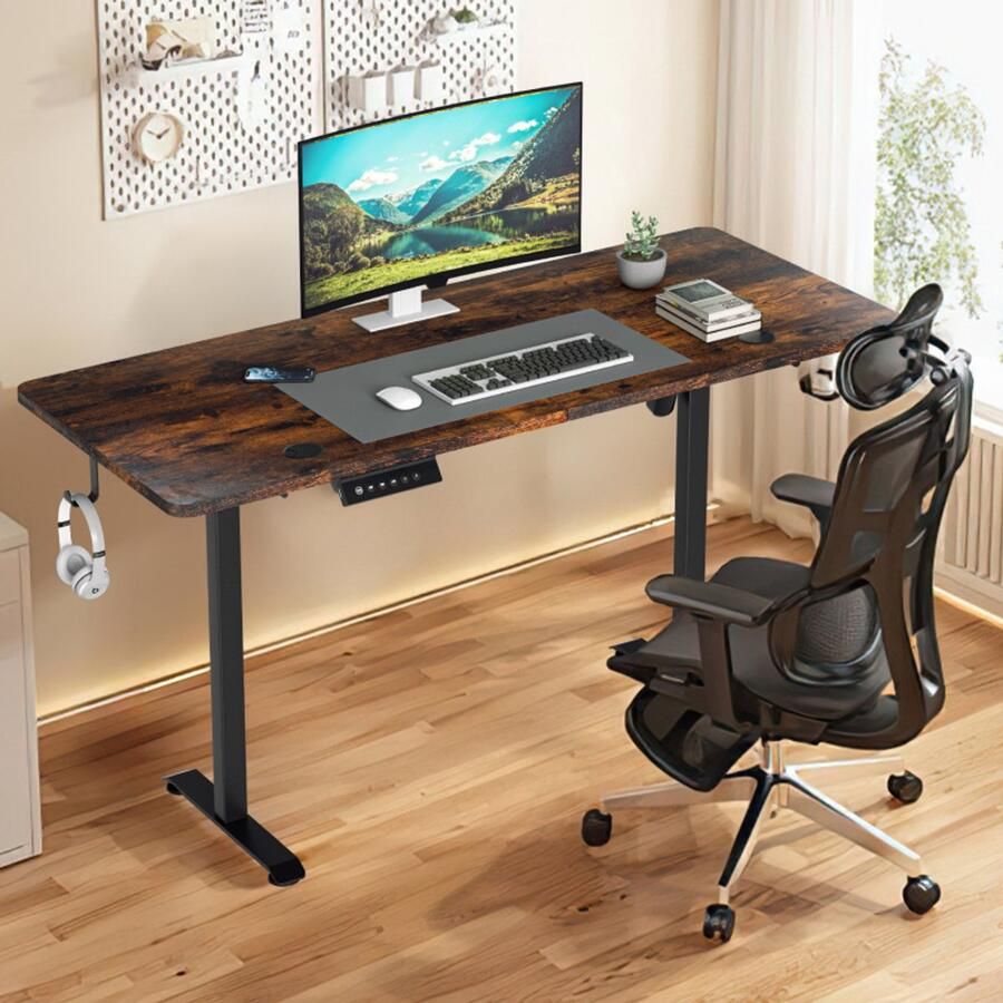 Elektrisch Zit Sta Bureau Hoogte Verstelbaar Elektrisch met bureaublad 120x60cm Vintage Brown