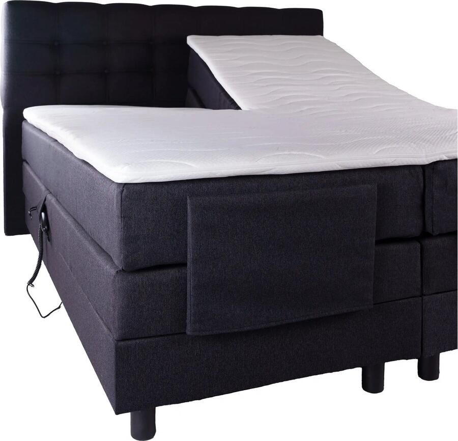 Elektrische boxspring 160x200 Incl. pocketvering matrassen en topper Antraciet