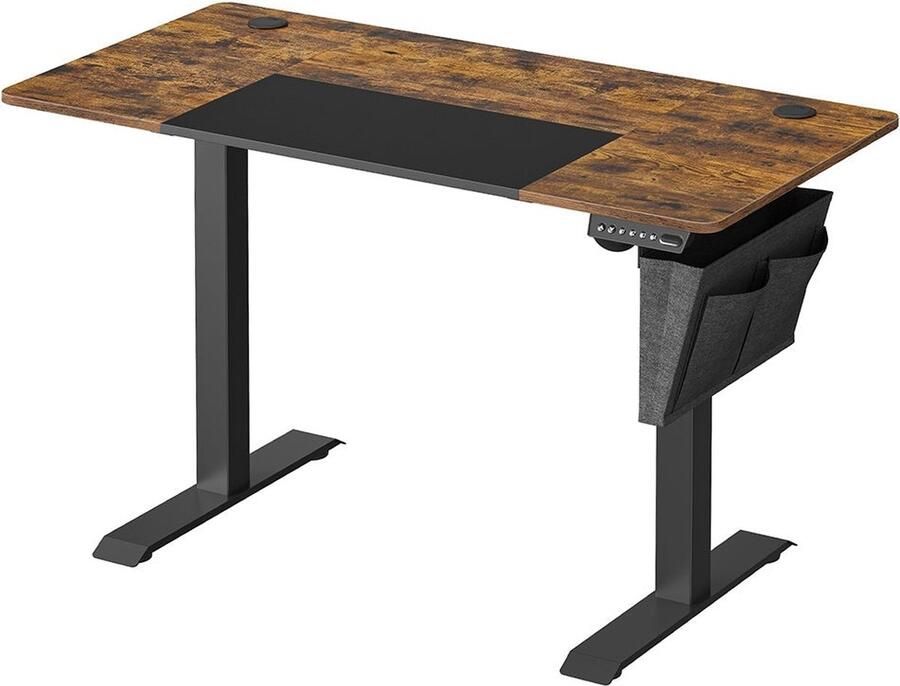 Rootz Living Rootz Elektrische bureaustandaard Verstelbaar sta-bureau In hoogte verstelbaar bureau Vintage Bruin-Zwart Spaanplaat en staal 120 cm x 60 cm x (72-120) cm Stille werking Opbergtas Haken Alleen voor gebruik binnenshuis