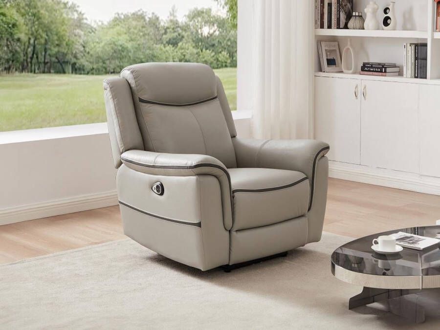 Vente-unique Elektrische fauteuil van lichtgrijs leer ADELIO L 105 cm x H 102 cm x D 95 cm - Foto 3