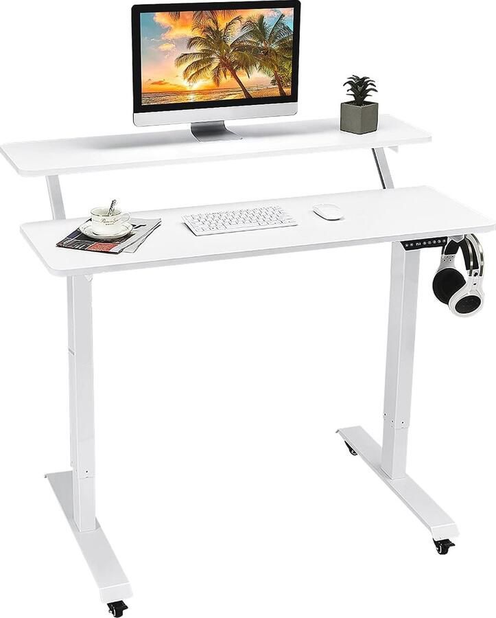 Elektrische Laptoptafel Hoogte Verstelbaar Bureau met Geheugenfunctie 2-voudig Tafelblad Voor Thuis en Kantoor