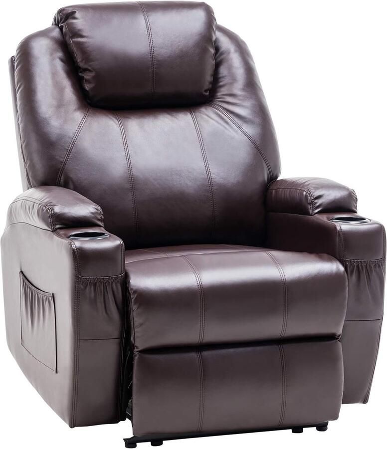 Elektrische Massagestoel met Verwarming en Trillingsfunctie – Comfortabele Relaxstoel met Ligfunctie en Afstandsbediening – Luxe TV-Stoel van Zachte Stof in Bruin