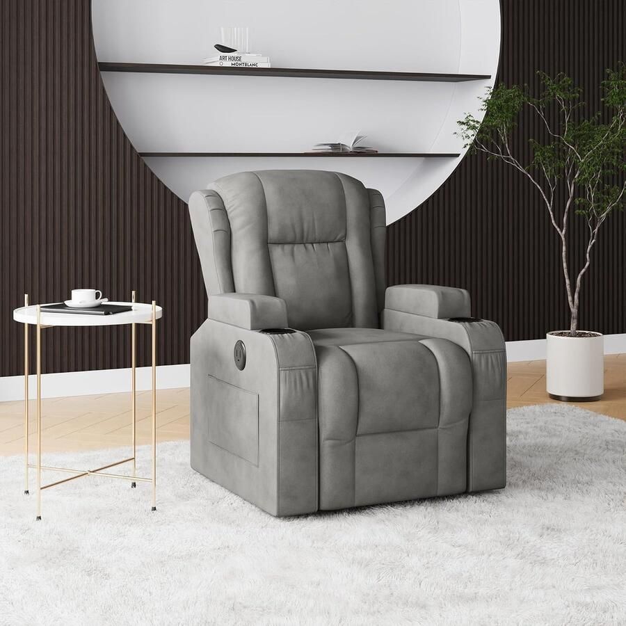Elektrische Massagestoel met Verwarming en Trillingsfunctie – Comfortabele Relaxstoel met Ligfunctie en Voetensteun – Luxe Fauteuil voor Woonkamer in Grijs